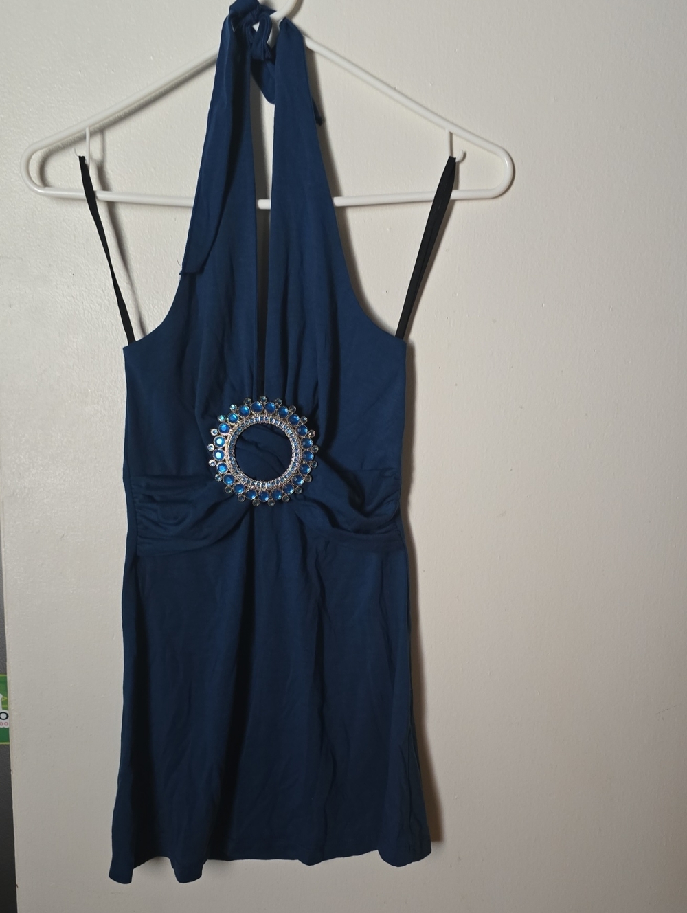 Blue Jewel-Accent Halter Camisole